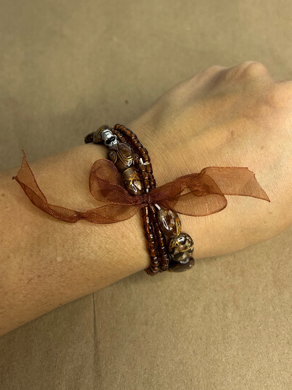 5 for $25🔥Brown Glass Beaded Brown Ribbon Stretch Bracelet